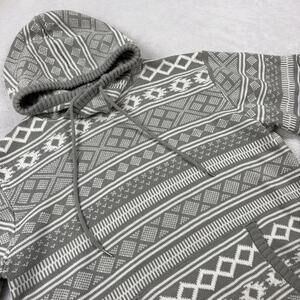 The Slope Pullover Sweater Men L Gray Fair Isle Hooded Pockets Acrylic